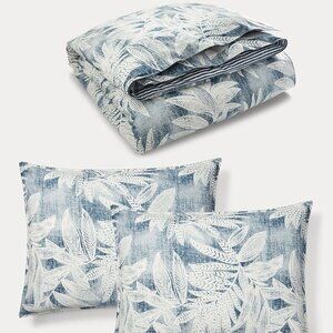 New Ralph Lauren Evan Palm King 3p Duvet Cover Set Blue Floral Reversible Stripe